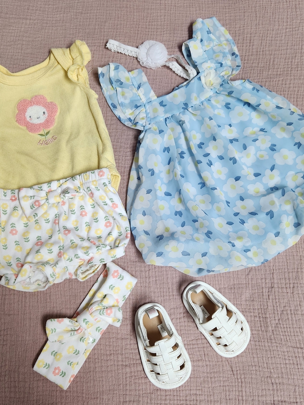 Blue Floral Baby Dress with Ruffle Sleeves